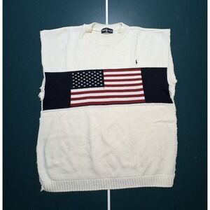 Vintage Ralph Lauren‎ Polo USA Flag Knit Sweater Men's Large Cut Poncho Style